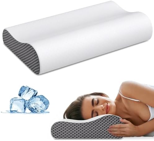 Cervical Neck Pillow for Pain Relief, Contour Memory Foam Pillows Ergonomic Pillow for Sleeping Bed Pillow Neck Support with Cooling Pillowcase Orthopedic Pillow for Side Back Sleepers(Light Grey) by Ylekto