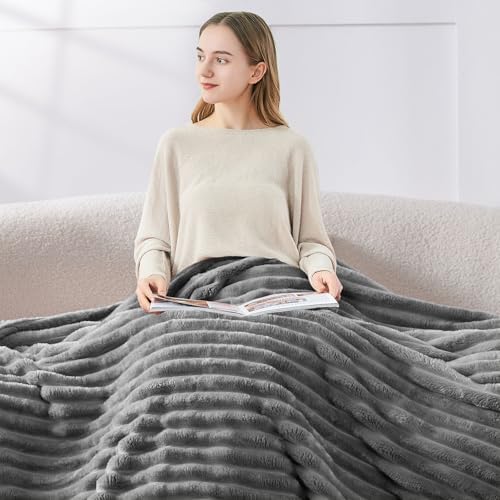 BEDELITE Ribbed Full Size Blanket for Bed, Grey, 84"x90" - Image 3
