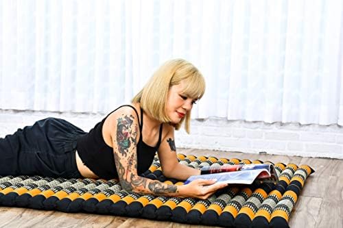 Leewadee - Kapok Roll Mat – Handcrafted Folding Sleep & Relaxation Mattress from Thailand, Ideal as Guest Bed, Camping Mat, Yoga Mat or Traditional Futon, 75 x 39 inches, Black Orange - Image 6