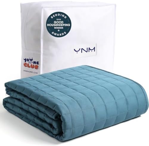 YnM Exclusive Weighted Blanket, Soothing Cotton, Smallest Compartments, Bed Blanket for One Person of 140lbs, Ideal for Twin/Full Bed (48x72 Inches, 15 Pounds, Peacock/Grey Reversible) by YNM