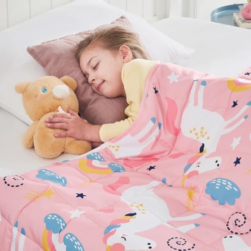 Pink Unicorn Weighted Blanket 7lbs Small Heavy Throw Blanket Gifts 41"x60" by HOSUKKO