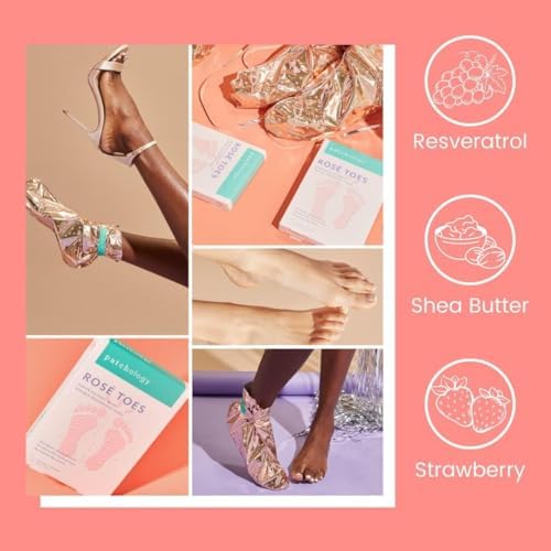 Patchology Rosé Toes Moisturizing Foot Mask – Shea Butter & Strawberry Scented Booties for Dry, Cracked Feet, Disposable Spa Socks with Resveratrol for Soothing Foot Care, Self-Care Essentials - Image 3