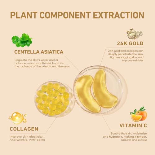 Yeokoe Under Eye Patches for Dark Circles,Puffy Eyes,20 Pairs Face Masks SkinCare With Vitamin C and 24k Gold - Image 3