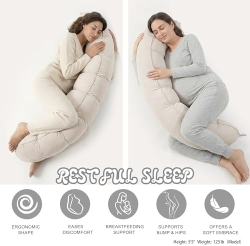 Peallow(Pat. Pend) – Long Round Body Pillow for Adults, Bolster Pillow for Sleeping, Soft and Supportive Pillow for Sleeping & Lumbar Support (Misty White,59") - Image 5