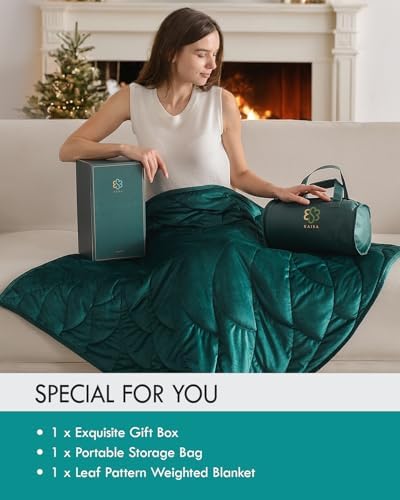 Kaisa Weighted Lap Blanket for Adults, 5 lbs 41" x 53", Leaf Pattern, Green - Image 6
