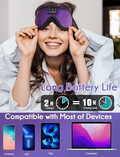 LC-dolida Sleep Headphones, Sleep Mask Bluetooth Wireless Music Eye Mask, Sleeping Headphones for Side Sleepers Sleep Mask with Bluetooth Headphones Ultra-Thin Stereo Speakers Perfect for Sleeping - Image 5