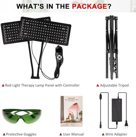 SAVILER® Red Light Therapy Lamp with Stand, 140 LEDs 660nm Red & 850nm Near Infrared Light Therapy for Face and Body, Dual Head Panel with Timer, 5 Brightness Levels, Pulse Mode, Wall or Floor Mount - Image 7