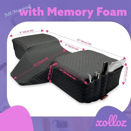 Lash Pillow for Eyelash Extensions - Curved Memory Foam Bed Pillow, Ergonomic Head Rest with Neck Support, Side Pockets for Tools, Fits Lash Beds for Tech – Black - Image 2