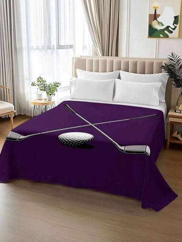 Queen Flat Sheet Golf Ball Club Flat Sheets Only Soft Breathable Microfiber Bedding Top Sheets Luxury Hotel Quality Game Sports Purple Queen Bed Sheet for All Season Bedroom Dorm Home Decor - Image 2