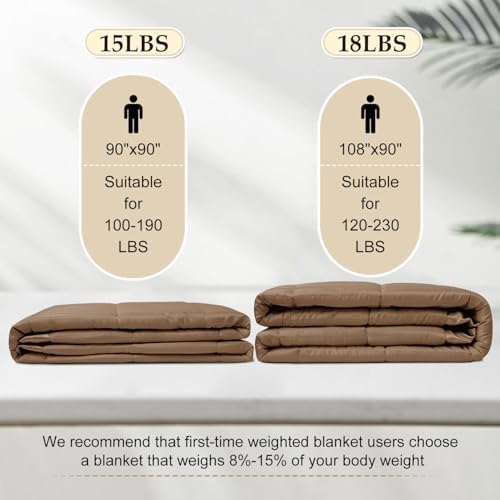 downluxe Weighted Blanket Queen Size, 15 lb Weighted Blanket with Glass Beads for All Season, Machine Washable Heavy Blanket (Brown, 90 X 90 Inch) - Image 5