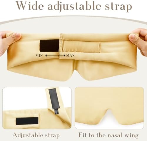 SECZIPE 100% Mulberry Silk Sleep Mask Eye Mask for Women Man with Adjustable Band, for Side Sleeper Blackout Sleep Mask for Travel Rest and Office (Gold) - Image 4
