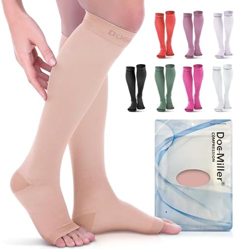 Doc Miller Open Toe Compression Socks, 20-30 mmHg, Knee High, Men & Women by Doc+Miller
