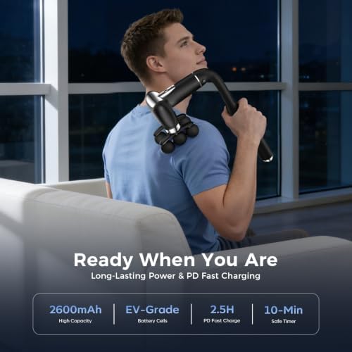6-Head Massage Gun with Upgraded Detachable Extension Handle – Deep Tissue Percussion Massager for Neck, Shoulder, Back, Leg & Full Body Muscle Relaxation, Portable Handheld Massager - Image 2