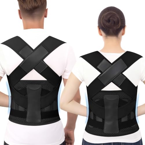 Posture Corrector for Women and Men, Back Brace with Adjustable Shoulder Brace, Full Support Waist Belt and Lumbar Panel, Spine Alignment Posture Trainer for Neck, Shoulder, Upper and Lower Back Support, Slouching and Hunchback Corrector (Black, XX-Large) by Cmipeob