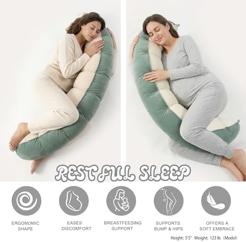 Peallow(Pat. Pend) – Long Round Body Pillow for Adults, Bolster Pillow for Sleeping, Soft and Supportive Pillow for Sleeping & Lumbar Support (Green-White, 59") - Image 5