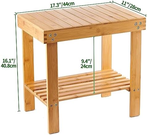 VaeFae Bamboo Shower Bench, Spa Bench Seat Stool, Foot Rest Shaving Stool with Non-Slip Feets and Storage Shelf, Works in Bathroom/Living Room/Bedroom/Garden Leisure - Image 3