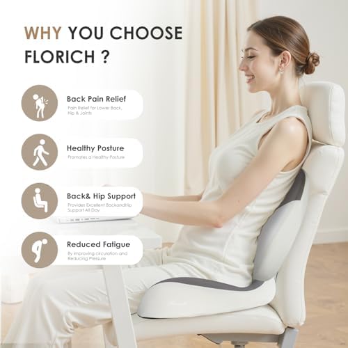 FLORICH Lumbar Support Pillow and Car Seat Cushion for Driving Car Office Chair, Memory Foam Back Support Pillow and Office Seat Chair Cushion for Sciatica Pain Relief - Gray - Image 7