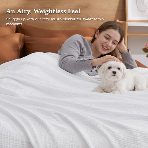 David's Home 100% Cotton Muslin Blanket Twin Size for College Dorm, 4-Layer Soft Breathable Lightweight Comfy Cozy Throw Guaze for Hot Sleepers, 3D Bubble Room Decor for Bed, Giftable, White, 66"x90" - Image 5