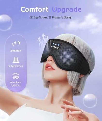 LC-dolida Sleep Mask Bluetooth Headphones Weighted Sleeping Mask 3D Eye Mask Pressure Relief Night Sleep Eye Mask Music Sleeping Headphones for Side Sleepers Meditation Gifts for Men Women - Image 3