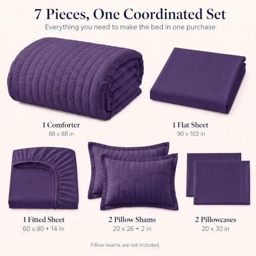 CozyLux Queen Comforter Set, 7 Pieces Purple Seersucker Bed in a Bag - Image 2