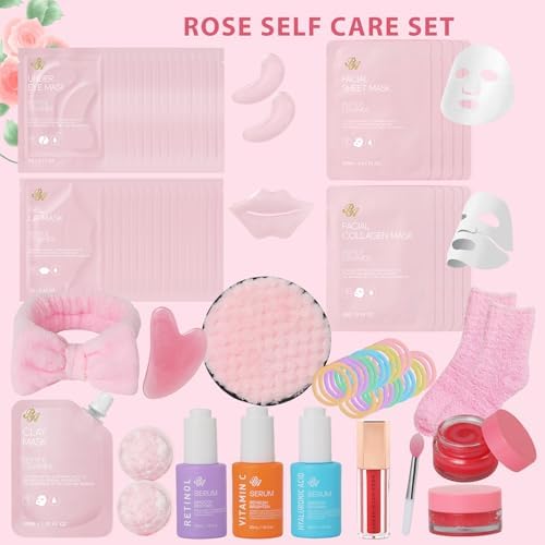 Gifts for Women, 55 Pcs Rose Hydrating Skin Care Set, Home Spa Basket Kit - Image 2