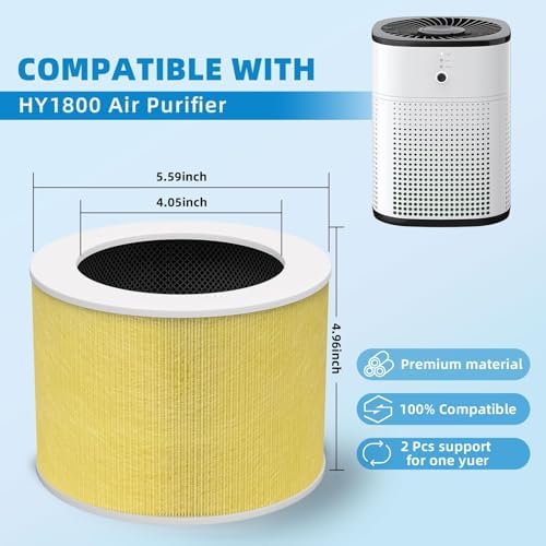 HY1800 Upgraded Replacement Filter Compatible with Honeyuan/Loytio/CHIVALZ/MORENTO/AYAFATO/IOIOW HY1800 Air Purifier, 3-in-1 H13 Grade True HEPA Upgraded Activated Carbon Filter, Yellow 2 Pack - Image 2