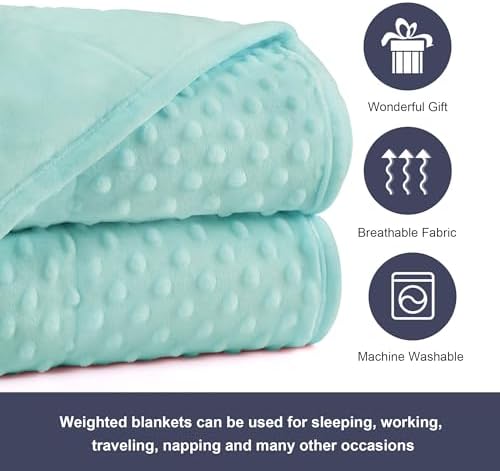 Alomidds Weighted Blanket (48"x72",15lbs Twin Size - Teal), Weighted Blankets for Adults, Cooling Breathable Soft and Comfort Minky, Heavy Blanket Microfiber Material with Glass Beads - Image 5
