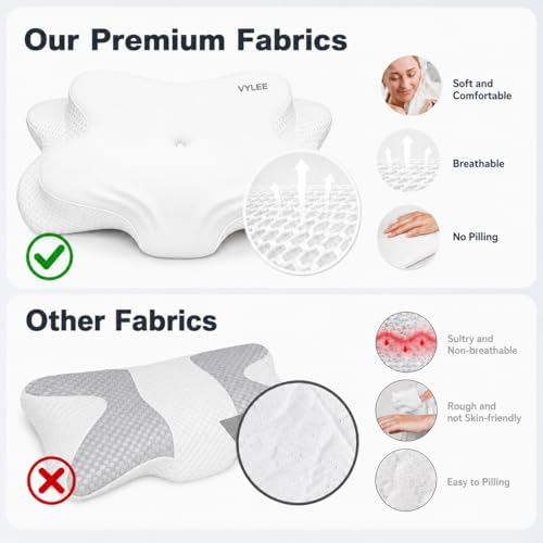 VYLEE Cervical Neck Pillow, Memory Foam Contour Pillow (White) - Image 4