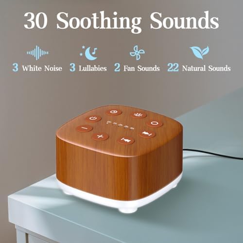 Meditation White Noise Machine Sound Machine 30 Soothing Sounds 12 Night Light 5 Auto-Off Timer Portable Sleep Machine for Travel Powered by AC or USB Sleep Therapy for Baby Kids Adults (Wood Grain) - Image 2