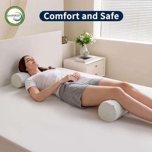 Neck Roll Pillow for Neck Pain Relief - High Resilience Foam Round Bolster Pillow for Cervical Support with Removable Washable Cover for Sleeping, Travel Legs Back Yoga (17X6 inch) - Image 6