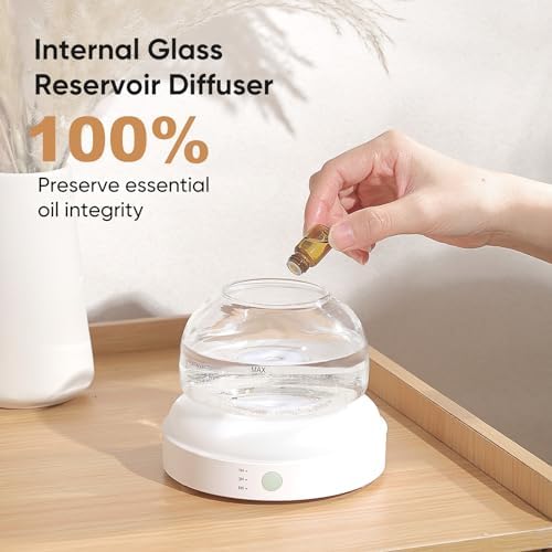 Lecdura Glass Essential Oil Diffuser, 200ml Ultrasonic Aroma Diffusers with Glass Reservoir Dome & White Plastic Base Lock Color Auto-Off Timer 7 Color Light for Home Office Bedroom Yoga - Image 2