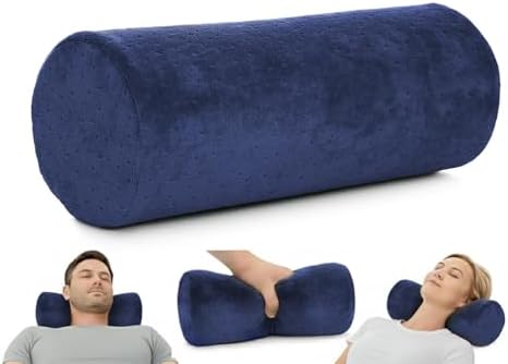 AllSett Health Round Cervical Roll Cylinder Bolster Pillow with Removable Washable Cover, Ergonomically Designed for Head, Neck, Back, and Legs || Ideal for Spine and Neck Support, Navy by AllSettHealth