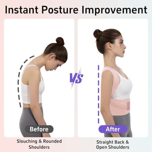 Posture Corrector for Women and Men Back Brace Upper Back Support Adjustable Breathable Shoulder Straightener Hunchback Correction Clavicle Back Pain Relief Comfortable Daily Wear Pink X-Large - Image 5