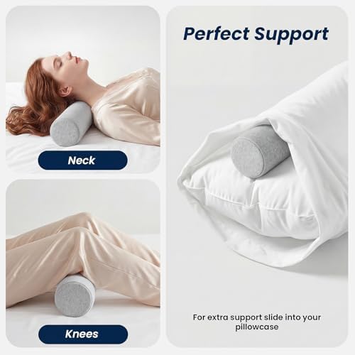 Neck Roll Cervical Pillow for Neck Pain Relief - Memory Foam Neck Pillow for Bed | Round Neck Pillows for Sleeping (Grey, X-Small - 3.5" H) - Image 3