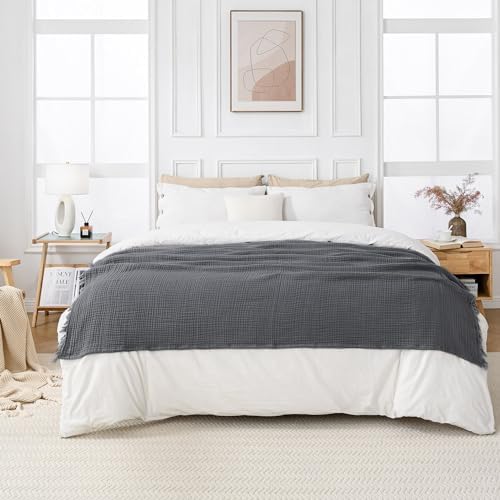 Esterra Muslin Throw Blanket 50x65 Inches Cozy Soft Lightweight Pre-Washed Cotton Blanket, All Season Breathable 4-Layer Gauze Blanket Throw for Sofa Couch Bed, Dark Gray - Image 6