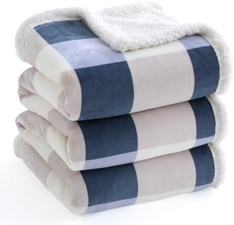 PU MEI Sherpa Throw Blanket Reversible Large Big King Size Flannel Blankets for Bed, 108"*90",Grey Blue - Image 4