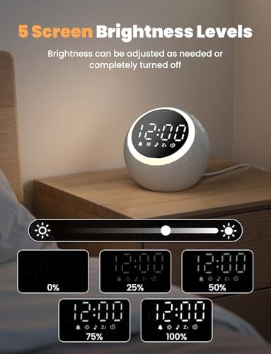 LIORQUE Alarm Clock with White Noise Machine & Night Light, Gray - Image 4