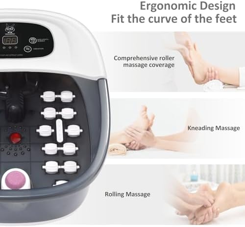 Foot Spa Bath Massager with Heat Bubbles and Vibration Massage and Jets, 16 OZ Calming Lavender Foot Soak Epsom Salt, MoodRelish Foot Soaker with Red Light, 22 Massage Rollers, Adjustable Temp - Grey - Image 6