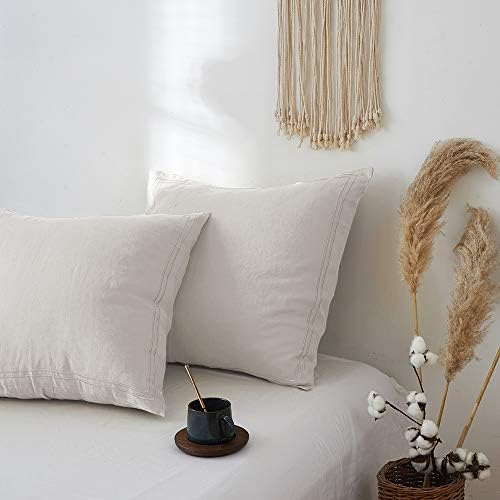 Simple&Opulence 100% French Linen Euro Shams with Embroidery (26'' x 26'') - Pack of 2 - Pre Washed Solid Color Natural Flax Soft Breathable - Linen - Image 4