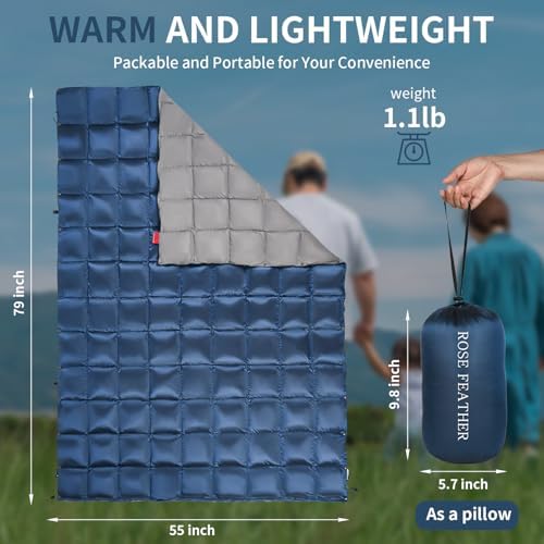 Down Camping Blanket - Lightweight, Packable, Warm & Puffy Outdoor Travel Quilt for Sleep, Hiking, Backpacking, Stadium, Festivals, Water-Resistant Sleeping Bag 55"x79" - Image 3