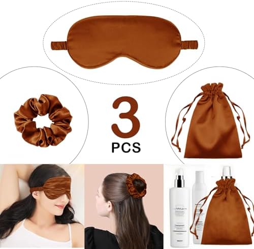 3Pcs Satin Eye Mask Silk Sleep Masks Set Silky Blindfold Eyeshade Blackout Eyes Cover Pouches Bag Scrunchy Wedding Gift - Image 2
