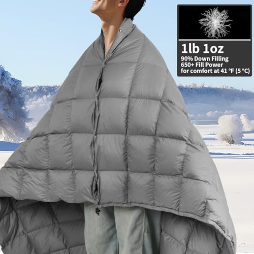 Down Camping Blanket - Lightweight, Packable, Warm & Puffy Outdoor Travel Quilt for Sleep, Hiking, Backpacking, Stadium, Festivals, Water-Resistant Sleeping Bag 55"x79" - Image 5