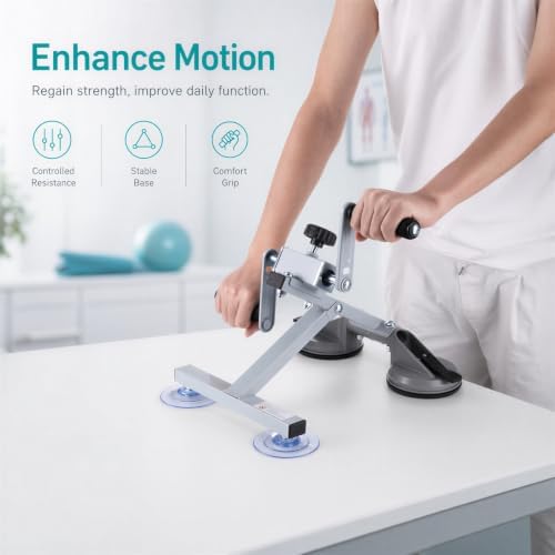 Arm Bike for Recovery Support with Rehab Glove, Hand Bike for Mobility Support with 4 Strong Suction Cups, Revitalizing Mobility Exerciser Arm for Shoulder Recovery, 10.2 x 9.8 x 5.1 in Steel Frame - Image 2
