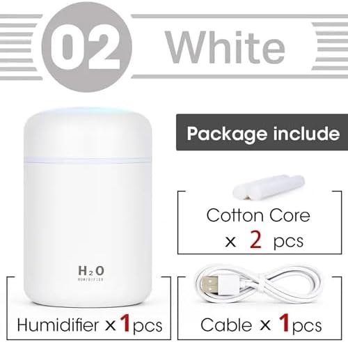 Portable Mini Humidifier, Colorful, Cool Mist, USB Powered. Perfect for Bedroom, Office & Car (300ml, White) - Image 4
