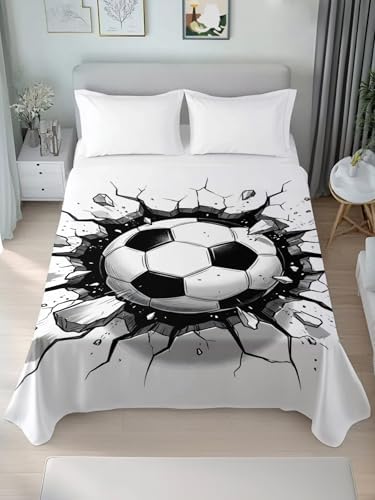 Queen Flat Sheet 3D Sports Flat Sheets Only Soft Breathable Microfiber Bedding Top Sheets Luxury Hotel Quality Soccer Break Through Wall Queen Bed Sheet for All Season Bedroom Dorm Home Decor - Image 3
