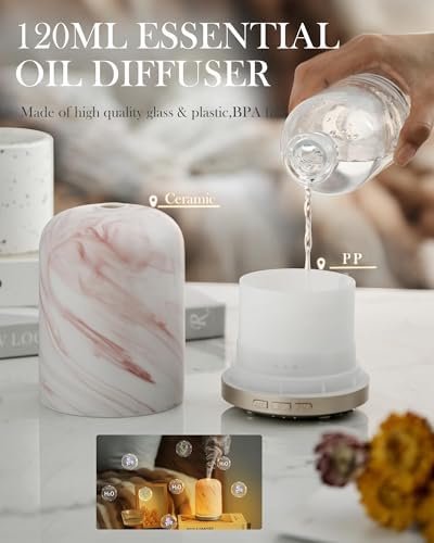 Essential Oil Diffuser - 2.4 MHz Ultrasonic Ceramic Diffuser with Pulse/Continuous Mist & 3 Night Light Modes, Waterless Auto-Off, Silent Aromatherapy Diffuser for Home, Office, Gifting & Home Decor - Image 6