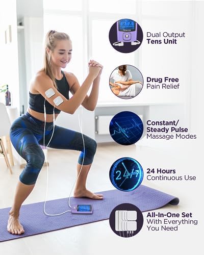 TENKER 24 Modes TENS Unit Muscle Stimulator for Pain Relief, Rechargeable TENS Machine, Drug-Free Pain Relief for Shoulder, Back, Sciatica, Muscle, Physical Therapy, 8pcs 2" and 2"x4" Electrode Pads - Image 3