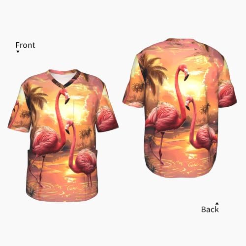 Men's Scrub Top,V-Neck Spill Wrinkle Resistant,3 Pockets-Flamingo Paradise (7) - Image 4