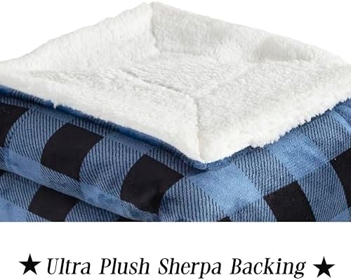 Elegant Comfort Luxury Ultra-Plush Velvet Touch Buffalo Plaid Fleece Throw - Soft, Warm, Cozy Micromink Sherpa-Backing Reversible Blanket for Bed, Sofa and Couch, Buffalo Blue - Image 4