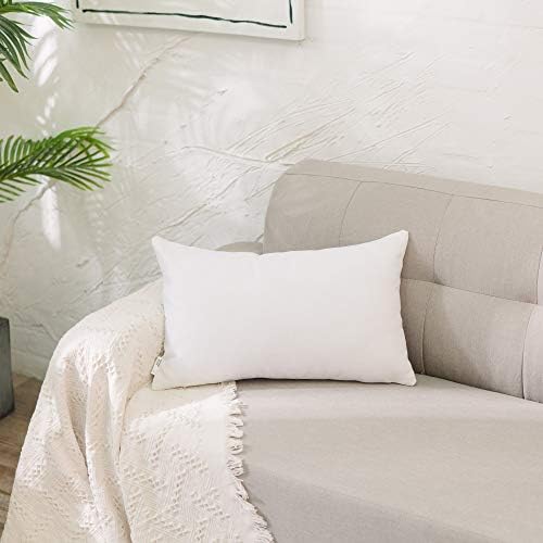 White Pillow Cases Faux Linen Lumbar Decorative Throw Cushion Cover Pillowcase with Smooth Hidden Zipper for Bed Sofa 12" x 20" 2 Piece - Image 2